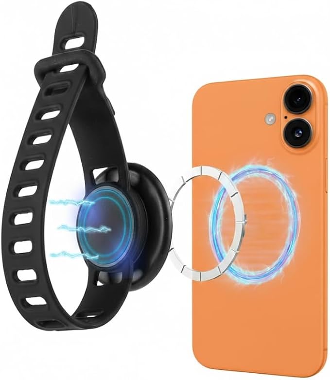 Super Strong Gym Fitness Secure Silicone Strap Phone Mount for MagSafe Compatible Devices, Multi use for Gym Equipment Stroller Treadmill Peloton Exercise Bikes and anything Magnet stick on to