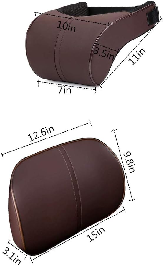 ZLOHPAE Car seat Lumbar Support Pillow and car Neck Support Pillow kit, Soft Leather Surface and high-Density Memory Foam are Ergonomic car seat Pillows (Brown)