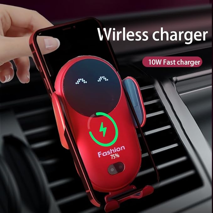 Wireless Car Charger Mount, Cute Car Phone Holder, Automatic Clamping Air Vent Dashboard Smart Phone Holder for iPhone 15/14/13/12/11//XS/XR/8, Samsung S23/22/21/20/Note 20, etc (Red)