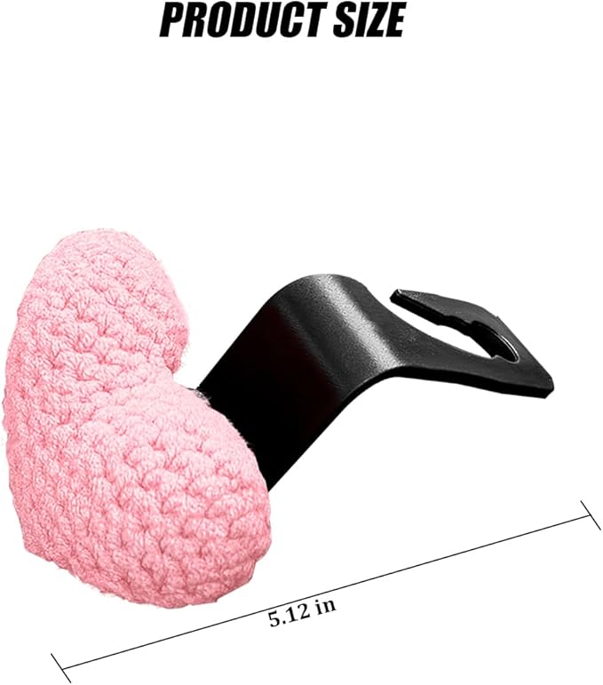 2PCS Car Headrest Hook, Cute Wool Heart Vehicle Seat Hangers for Umbrellas Grocery Bags, Automotive Interior Backseat Storage Organizer Hook, Universal for SUV, Sedan, Truck (Pink)
