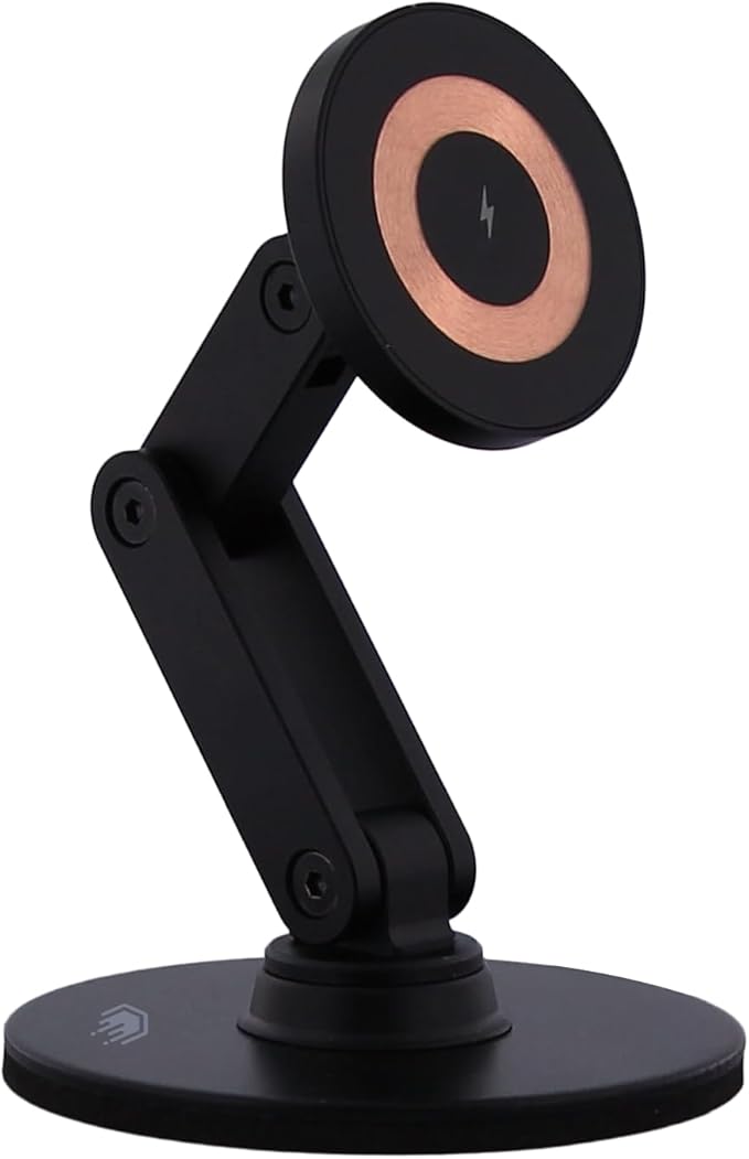 ClikDock Cell Phone Magnetic Wireless Charger Stand, 360° Spin, Aluminum Construction, Compatible with MagSafe Phones for iPhone & Andriod (Black)