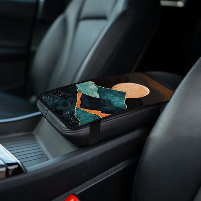 1pc Center Console Armrest Cover Pad 12.6x7.5 inch Sunset Neoprene Car Armrest Cushion Waterproof Armrests Seat Box Cover Protector for Universal Cars Vehicles SUVs