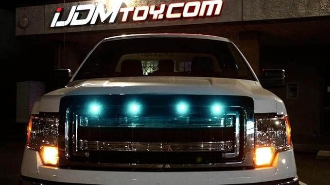 iJDMTOY 4pc Set Custom Retrofit 8000K Ice Blue Front Grille Mesh Mount LED Lighting Kit Compatible with Trucks SUVs