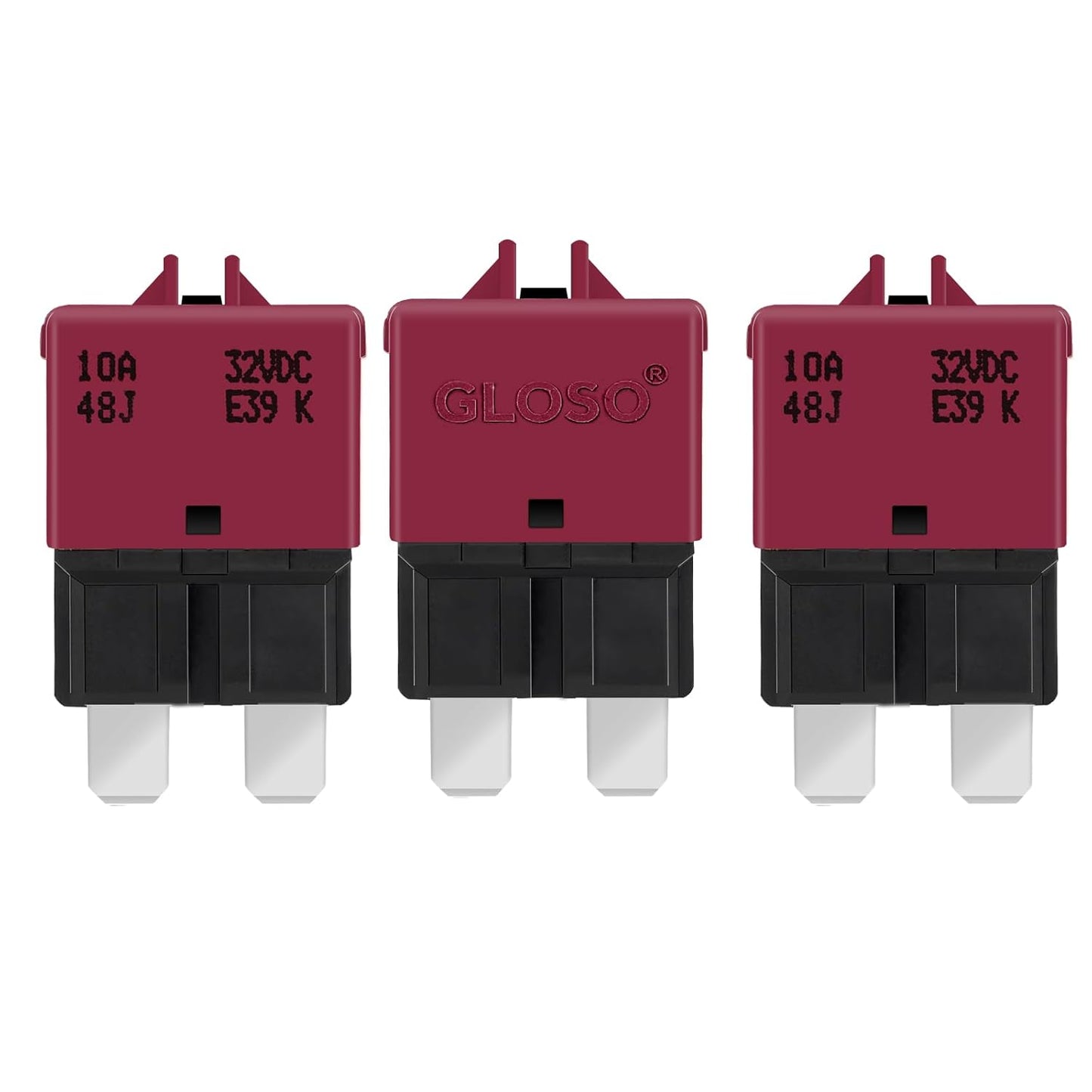 GLOSO Circuit Breaker E39 (T3) Manual Reset Fuse for Car Truck RV Automotive Marine Boat Trolling motor & Custom Wiring Audio battery protection/Low Profile ATC/ATO (10A - 3 Pack)