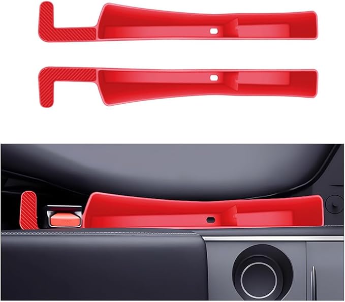 Car Seat Gap Filler, 2PCS Anti-Drop Multifunctional Vehicle Seat Side Space Organizer with 2 Storage Areas, Automotive Interior Chair Side Plug Strip, Universal for SUV Sedan Truck (Red)