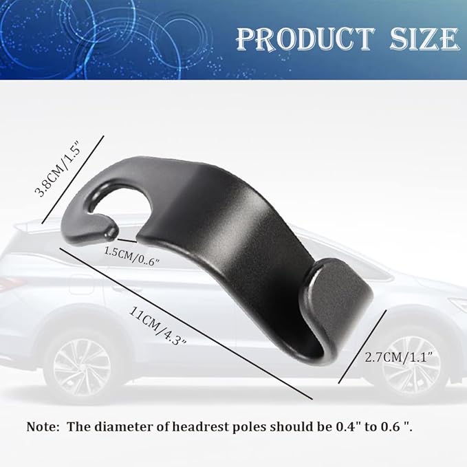 Car Headrest Hook for Purses and Bags 4 Packs,Car Back Seat Headrest Hanger,Universal Vehicle Storage Organizer(Black,4Pack)
