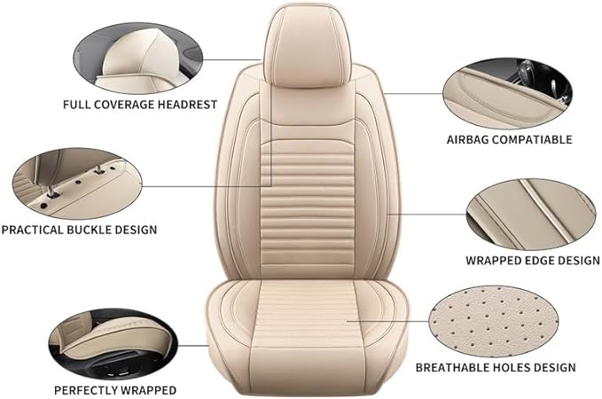 Front Seat Covers Fit for Toyota Matrix 2003-2014, Car Seat Covers Front Seats, Breathable Faux Leather Automotive Seat Covers Front Pair Anti-Slip Seat Cover(Beige, Front)