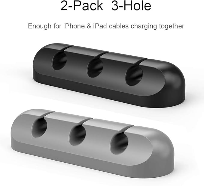 SIMR 2 Pack Cable Clips - Cord Organizer, Cable Management, 6mm Wire Holder System - Rubber Adhesive Cord Hooks fit Home, Office, Cubicle, Car, Desk Accessories (Black Grey)