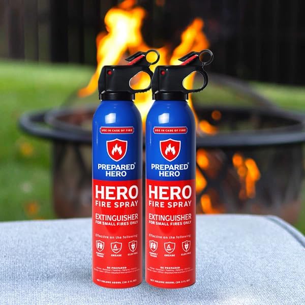 Prepared Hero Fire Spray - Mini Fire Extinguishers for House, Car, Garage - Kitchen Small Fire Extinguisher for Home, Made in USA, 100% Organic - Compact, Portable & Easy to Use, Non-Toxic - 8 Pack