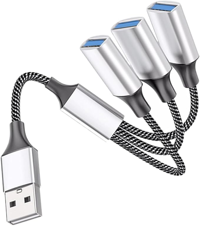 Kisangel USB Splitter Hub Multi-Port Extension Cable Adapter for Computers and Cars Silver USB Power Splitter with Fast Transmission and Wide Compatibility No Driver Needed Port Expander