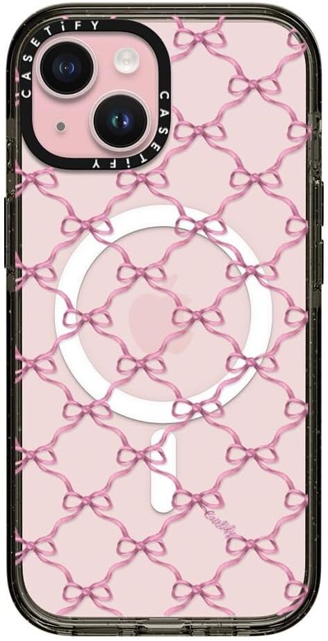CASETiFY Impact iPhone 15 Case [Slim/Compatible with Magsafe / 8.2 ft. 4X Military Grade Drop Protection] - Entwined in Ribbon - Clear Black