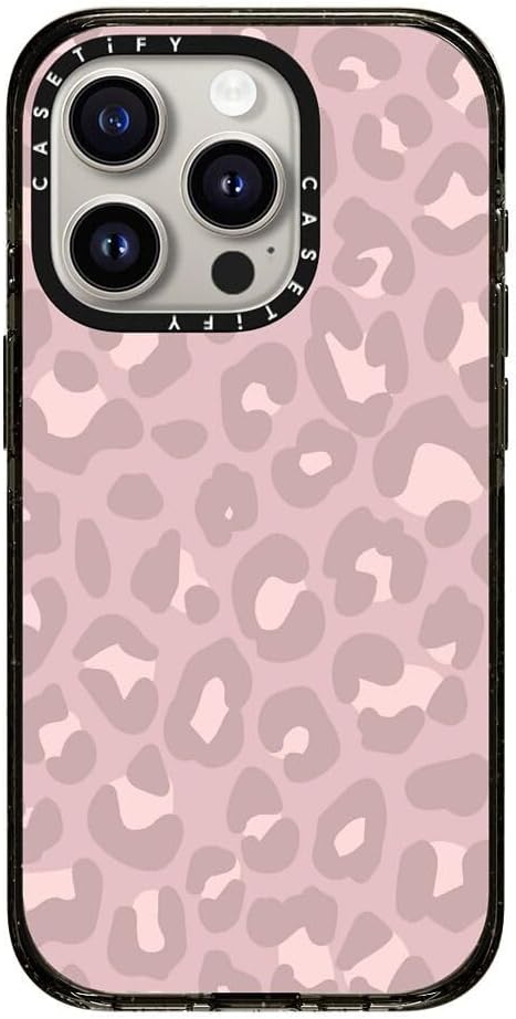 CASETiFY Impact Case for iPhone 15 Pro [8.2ft 4X Military Grade Drop Protection/Compatible with Magsafe] - Dusty Pink Leopard - Pale Petal - Clear Black