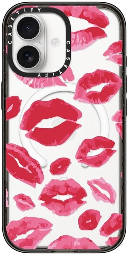 CASETiFY Impact iPhone 17 Case [Slim/Compatible with Magsafe / 8.2 ft. 4X Military Grade Drop Protection] - Lipstick Kisses - Clear Black