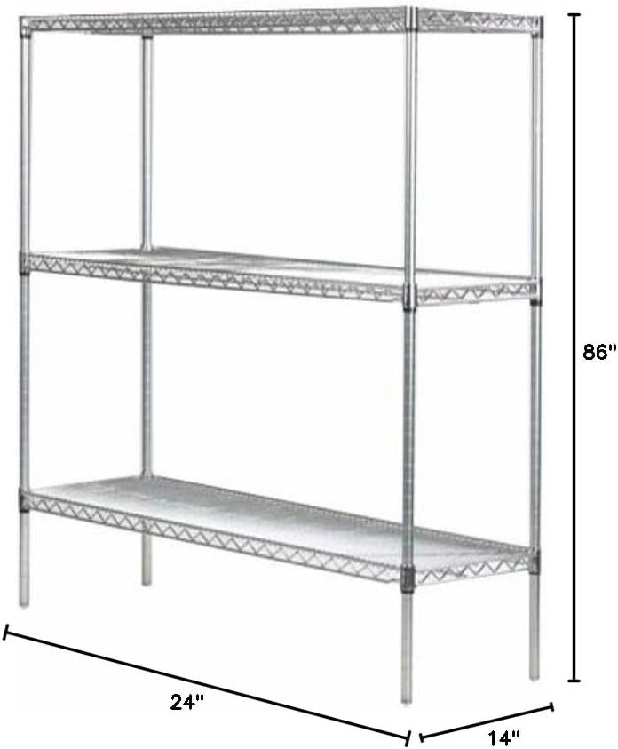 Omega 14" Deep x 24" Wide x 86" High 3 Tier Chrome Starter Shelving Unit