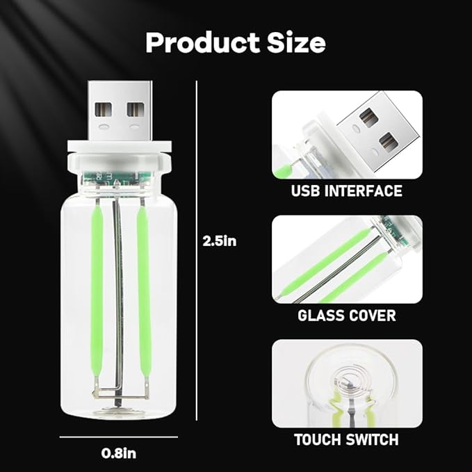 2Pcs Car USB Night Light, Touch Adjustment LED Ambient Lighting Plug in USB Automotive Night Lamps, Mini LED Bulb for Car, Camping, Holiday, Decoration, Bedroom, Party(Green)