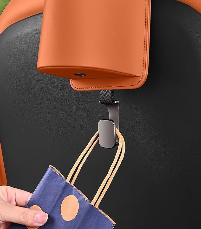 Car Seat Back Organizers Set of 2 with Leather Cup Holder and Headrest Hook, Universal Backseat Phone Mount & Storage Bag (Black)
