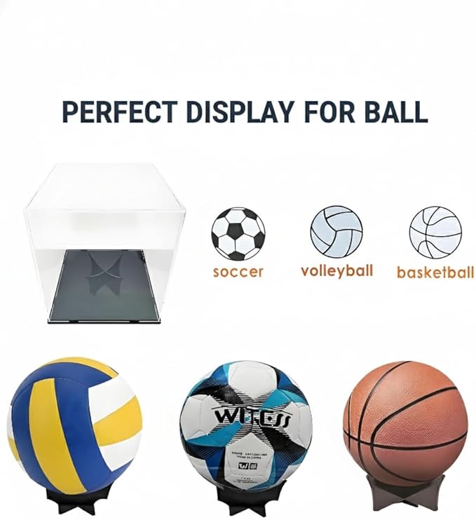 Basketball Display Case Stand,Clear Acrylic Display Case for Action Figures Toys Collectibles,Soccer Ball ,Need self-Assembly(9.8x9.8x11inch;25x25x28cm)