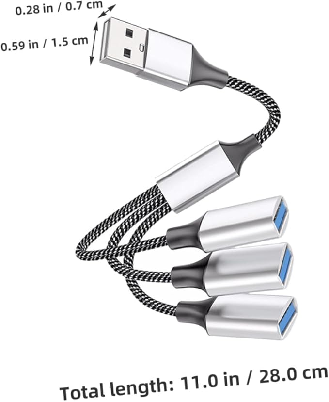 Kisangel USB Splitter Hub Multi-Port Extension Cable Adapter for Computers and Cars Silver USB Power Splitter with Fast Transmission and Wide Compatibility No Driver Needed Port Expander