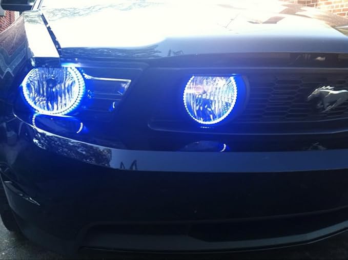 iJDMTOY 7-Color RGB LED Halo Ring Lighting Kit Compatible with 2005-2012 Ford Mustang Reflector Halogen Front Road Illuminating Light Retrofit w/Adjustable Setting