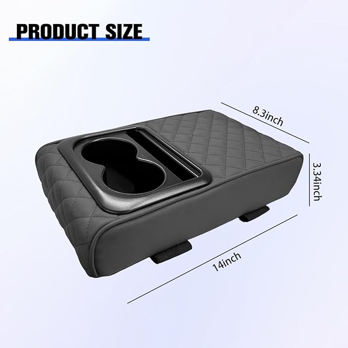 Car Center Console Armrest Pillow, Vehicle Armrest Seat Box Cushion Pad with Cup Holder & Phone Holder, Comfortable Auto Middle Console Cover, Universal for SUV RV Truck (Diamond, Gray)