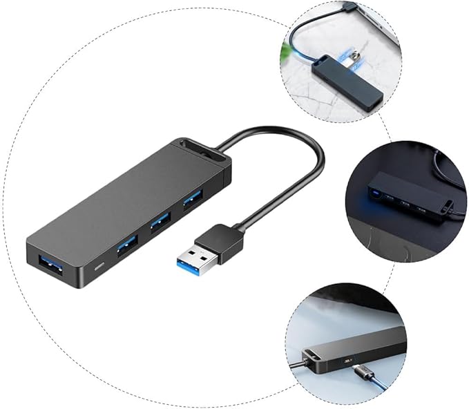 SEWACC USB Hub Ports High-Speed Data Splitter with Auxiliary Power Input Cable for Accessories Supports Dual SSD Compatible with Mouse Keyboard for Desktop Laptop