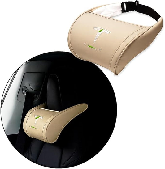 Car Headrest Neck Pillow Support Memory Foam Ergonomic Design Accessory for Driving Seat Fatigue Relief Compatible with Model S X 3 Y & Cybertruck - 1 Piece
