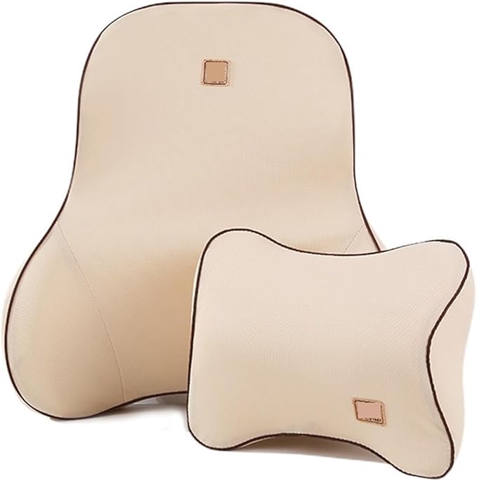 Car Driver Pillow Lumbar Support Back Cushion Fit for Seat Neck Pillow Washable Pillow Cushion(1pcs Beige Back)