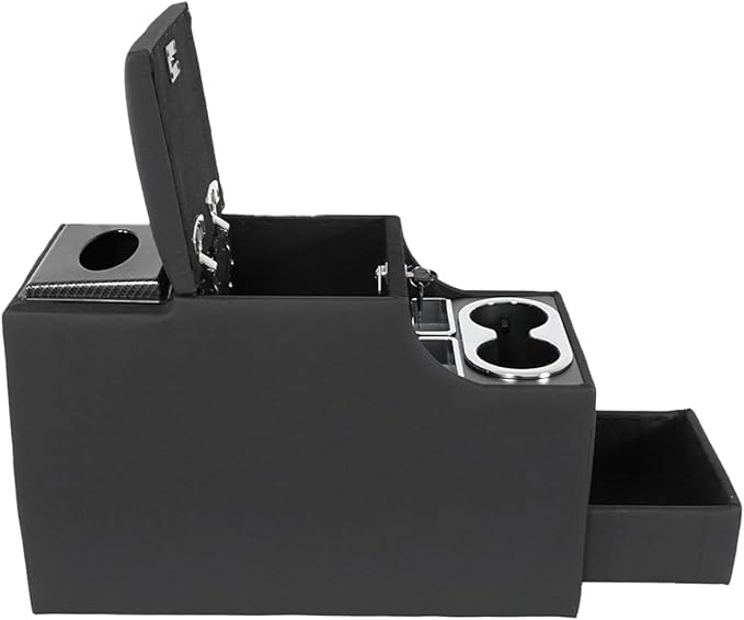time secret Universal Center Console Between Seat for Minivans, SUVs, Middle Van Console Floor Console Organizer Storage Box (with Locking&Tissue Box Design)