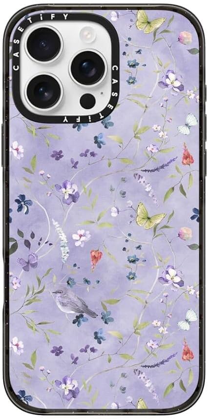 CASETiFY Impact Case for iPhone 16 Pro Max [8.2ft 4X Military Grade Drop Protection/Compatible with Magsafe] - Floral Reverie Purple - Clear Black