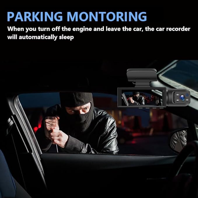 64GB Dash Cam Front and Rear for Cars with Night Vision, 1080P Dual Lens Dash Camera Inside and Outside, 24H Parking Monitor, Motion Detection, Loop Recording, Car Camera with Audio