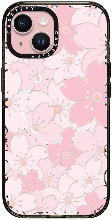 CASETiFY Impact Case for iPhone 15 [8.2ft 4X Military Grade Drop Protection/Compatible with Magsafe] - Pink Sakura Bloom - Clear Black