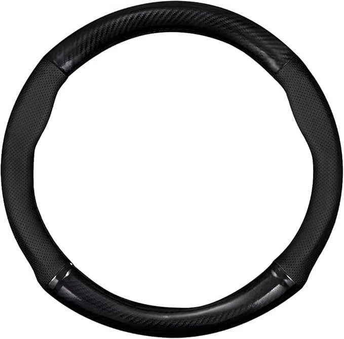 Car Breathable Steering Wheel Cover, Carbon Fiber Wear-Resistant Steering Wheel Protector for Comfy Grip, Universal Non-Slip Leather Wheel Sleeve for Most Car SUV Truck (Black)