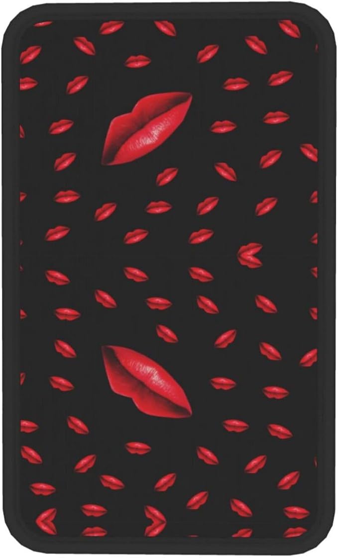 Car Armrest Cover Auto Center Console Pad Arm Rest Cushion Soft Car Accessories Universal for Most Vehicle (Bright Red Lips Pattern Design)