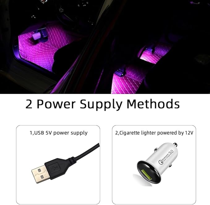 Interior Car Lights APP Control Color Change Small Size LED Light Bulb Music Sync Inside Ambient Lighting Kit USB and Charger Adapter 12V for Cars Trucks Under Dash Accessories and Motorcycle