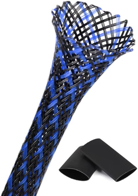 25ft - 3/8 Inch Cable Management Sleeve Protector,Wire Loom PET Expandable Wire Sleeving for Office TV Computer Home Theater Engine Bay Cord Organizer,Protect Cables from Pet Cat Dog Chewing,BlackBlue