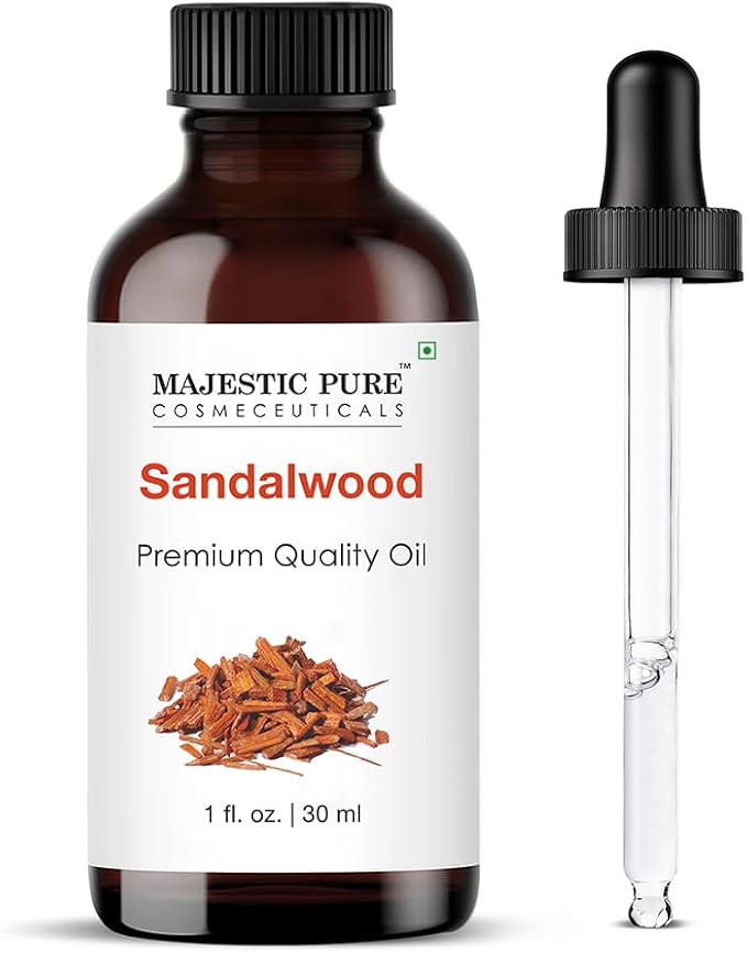 Majestic Pure Essential Oil with Glass Dropper - 100% Pure and Natural - Essential Oils for Diffuser, Aromatherapy, Soap and Candle Making, Sandalwood Essential Oil, Sandalwood Oil, 1 Fl Oz