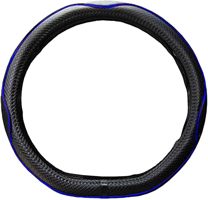 Mayco Bell Flat Bottom Steering Wheel Cover Anti-Slip,Safety,Soft,Breathable,Durable,Full Surround,Comfortable Grip Microfiber Leather (D Shape, Black Dark Blue)