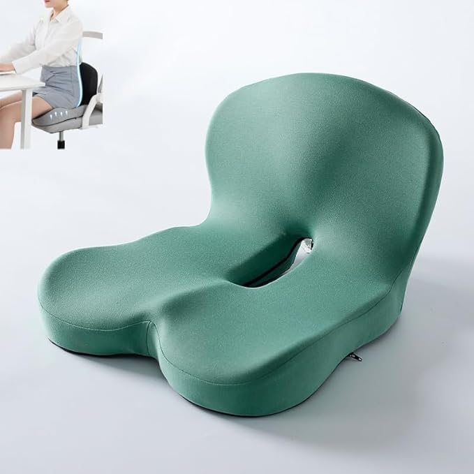 L-Shaped Memory Foam Seat Cushion with Lumbar Support-Ergonomic Car & Office Chair Cushion for Sciatica, Coccyx & Back Pain Relief Supports Hips & Back for Drivers & Long Sitting (Green)