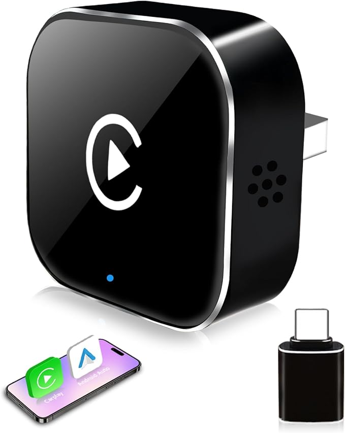 2 in 1 Mini Wireless CarPlay Adapter for iPhone, Apple Carplay Android Auto Adapter, Bluetooth 5.0 Carplay Dongle, Plug & Play, 5G-WiFi (Black)