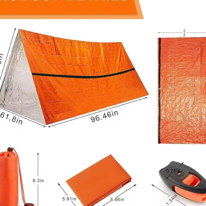 Emergency Survival Tent Shelter, 1 or 2 Person Emergency Tent with Emergency Whistle Emergency Shelter,Life Tube Tent for Camping,Hiking, Backpacking