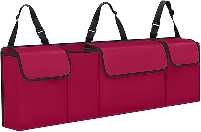 Car Trunk Organizer, Backseat Hanging Large Storage with Adjustable Straps,Waterproof PVC Collapsible Cargo Bag, Car Interior Accessories for Auto SUV MPV (Red)