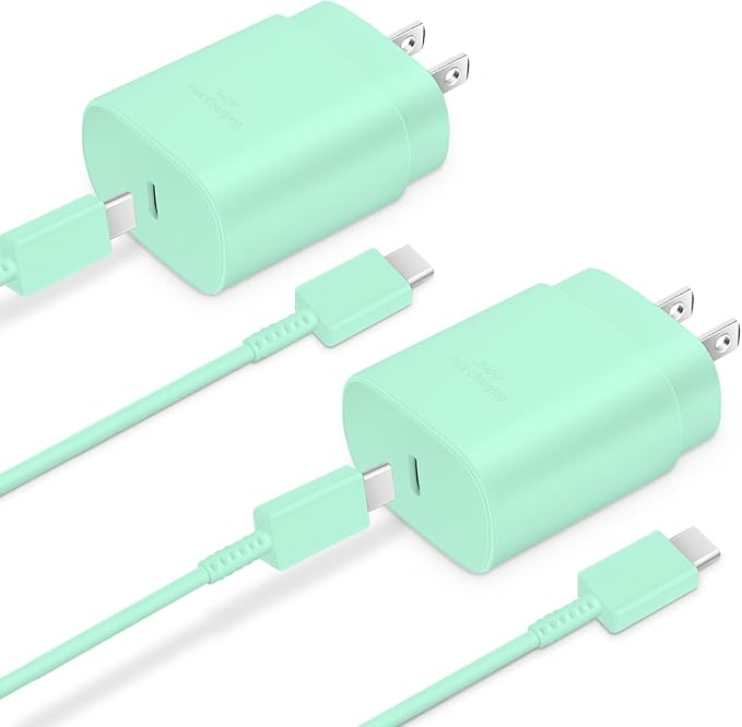 Type C Charger, 2-Pack 25W Type C Chargers Fast Charging Block with 6ft USB C Charger Cable Compatible with Galaxy S23 Ultra/S23+/S22/S21/S20/Phone 16/16 Plus/16 Pro Max/15/15 Pro Max/15 Plus-Green