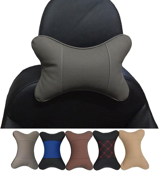 Car Neck Pillows Both Side Pu Leather 2pieces Pack Headrest Fit for Most Cars Filled Fiber Universal Car Pillow (Grey)