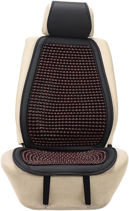 JSCARLIFE Tilia Wood Beaded Car Seat Cover - Breathable Ergonomic Driver Cushion for Cars/Trucks/SUVs | Hand-Knotted Beads, Lumbar Support & Cooling Tech (Red)