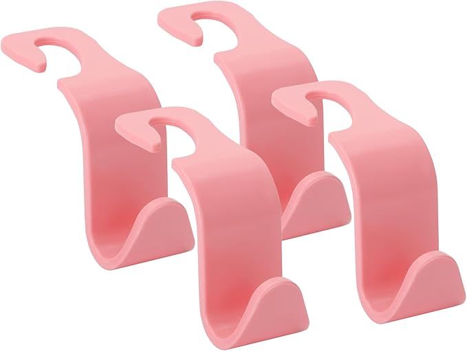 Soleebee 4 Pack Car Seat Hooks - Universal Auto Hooks, Back Seat Hangers, Storage Organizer (Pink)
