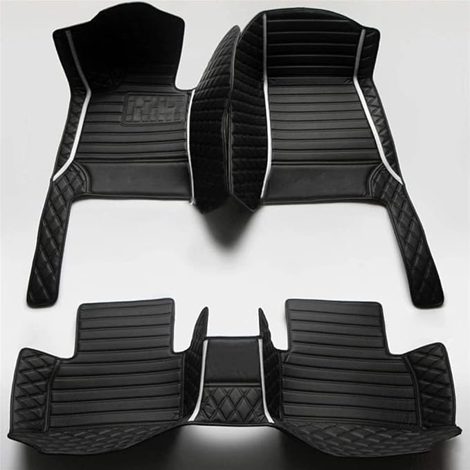 Custom Making Car Floor Mats Compatible for 2000-2025 All Mode Sedan SUV Sports Car Full Coverage Cute Pads Protection Non-Slip Leather Floor Liners (Black and White bar)