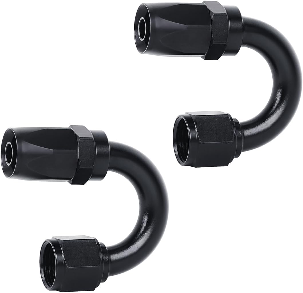 LokoCar 6AN Hose End Fitting 180 Degree Swivel For CPE Braided Hose Black 2Pcs