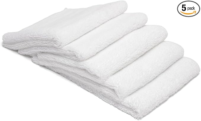 Autofiber Zeroedge Detailing Towel (Pack of 5) Edgeless Microfiber Polishing, Buffing, Window, Glass, Waterless, Rinseless, Car Wash Towels (White)