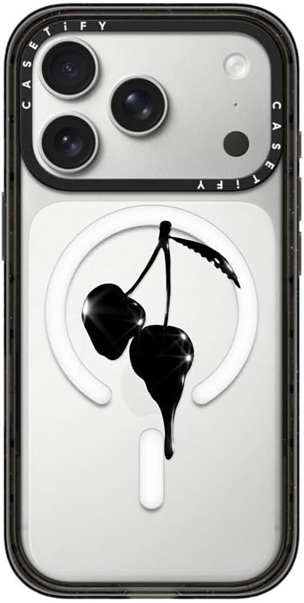 CASETiFY Impact iPhone 17 Pro Case [Slim/Compatible with Magsafe / 8.2 ft. 4X Military Grade Drop Protection] - Night Cherry - Clear Black