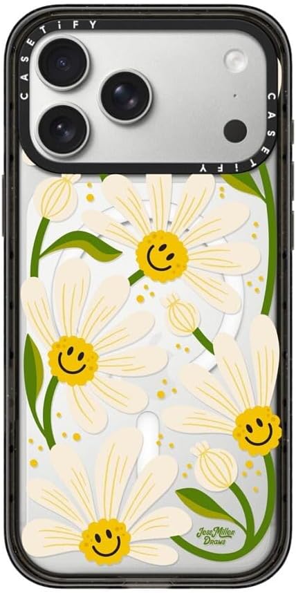 CASETiFY Impact iPhone 17 Pro Max Case [Slim/Compatible with Magsafe / 8.2 ft. 4X Military Grade Drop Protection] - 90s Daisy - Clear Black